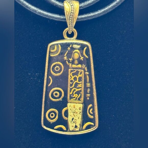 Chico's Leather Cord Necklace Egyptian Style Pendant - Picture 2 of 5